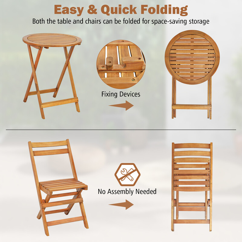 Bistro sæt akacietræ 2 sammenklappelige stole 1 bord udendørs