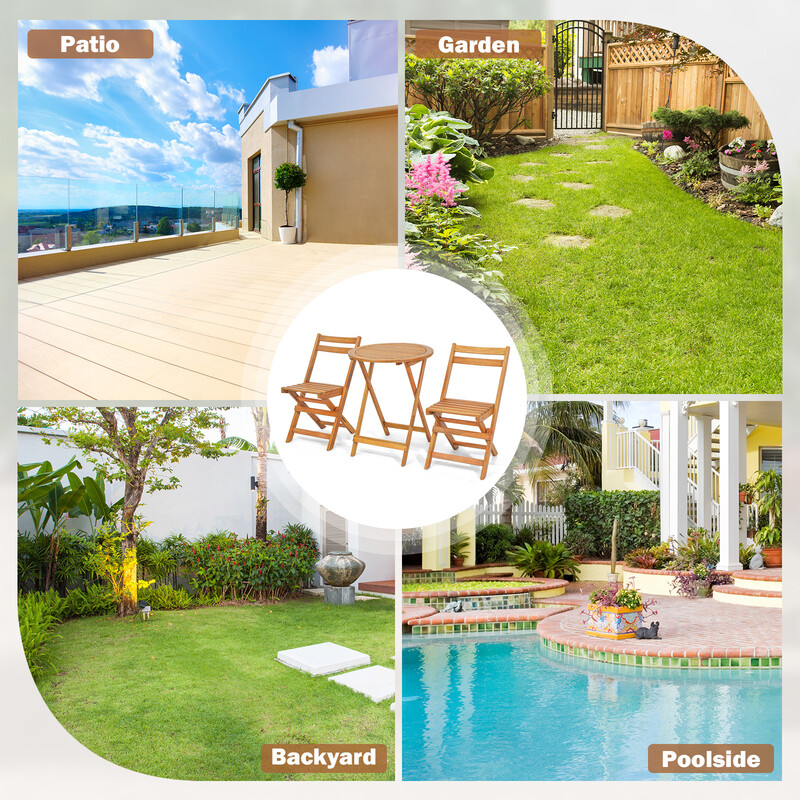 Bistro sæt akacietræ 2 sammenklappelige stole 1 bord udendørs