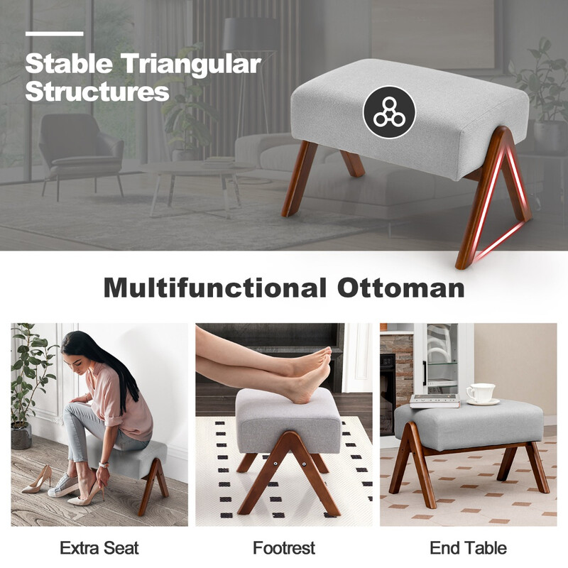 Gyngestol grå bomuld‑linned 65 cm bred 97 cm dyb 104 cm høj med fodpall 150 kg