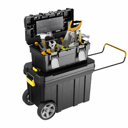 2-delt sort PP værktøjskasse sæt med udtræksbart håndtag og aftageligt rum