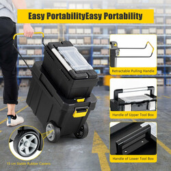 2-delt sort PP værktøjskasse sæt med udtræksbart håndtag og aftageligt rum