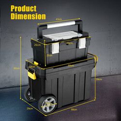 2-delt sort PP værktøjskasse sæt med udtræksbart håndtag og aftageligt rum