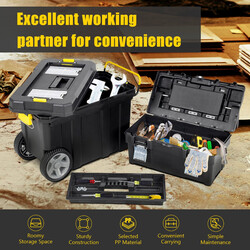 2-delt sort PP værktøjskasse sæt med udtræksbart håndtag og aftageligt rum
