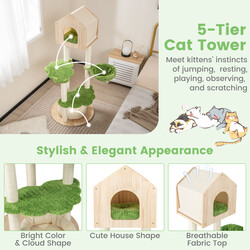 Katteklatretræ 139 cm fyrretræ med sisal platforme og hængekøje