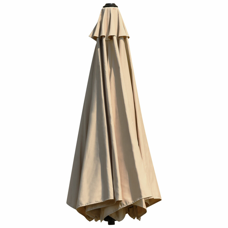 Vægmonteret terrassparasoll beige 247cm diameter 180cm højde justerbar mast aluminium polyester