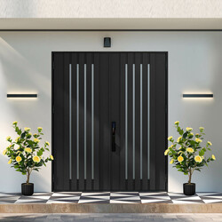 Kunstig kameliatræ 95 cm gul og grøn i cementpotte 2 stk