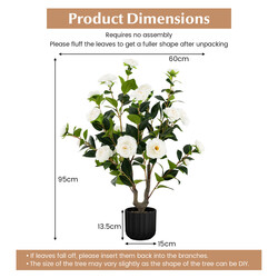 Kunstig kameliatræ 95 cm 24 hvide blomster i cementkrukke