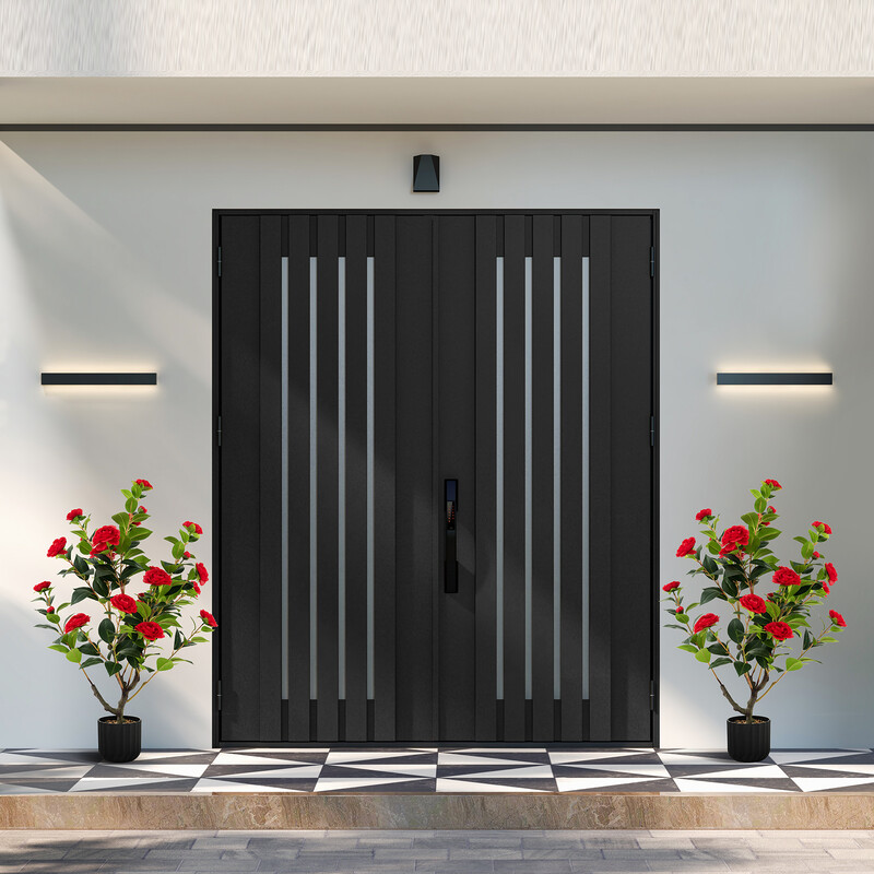 Kunstigt kameliatræ 95 cm cementpotte 24 røde blomster 2 stk