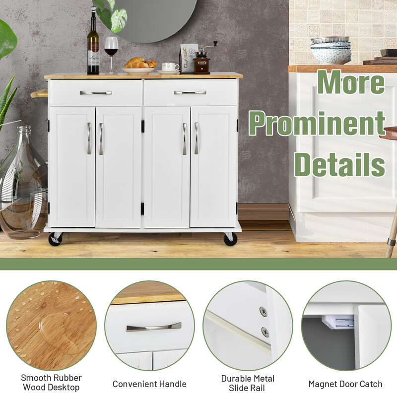 Køkkenø hvid MDF med gummitræ arbejdsflade 122x48x92