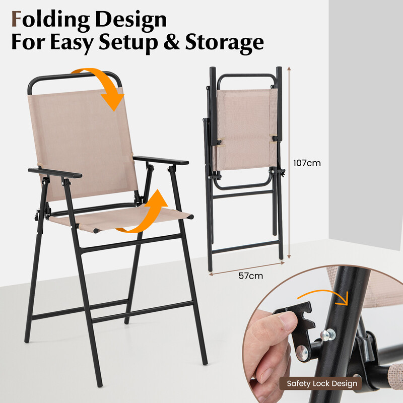 3‑deligt udendørs bistro sæt beige med hærdet glasbord og foldbare stole