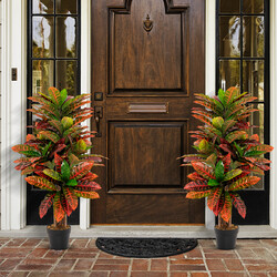 Kunstig crotonplante 100 cm gummi og plast farverige blade tropisk