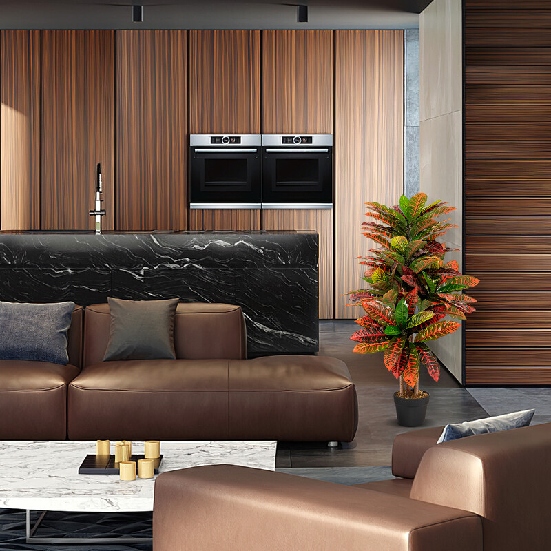 Kunstig crotonplante 100 cm gummi og plast farverige blade tropisk