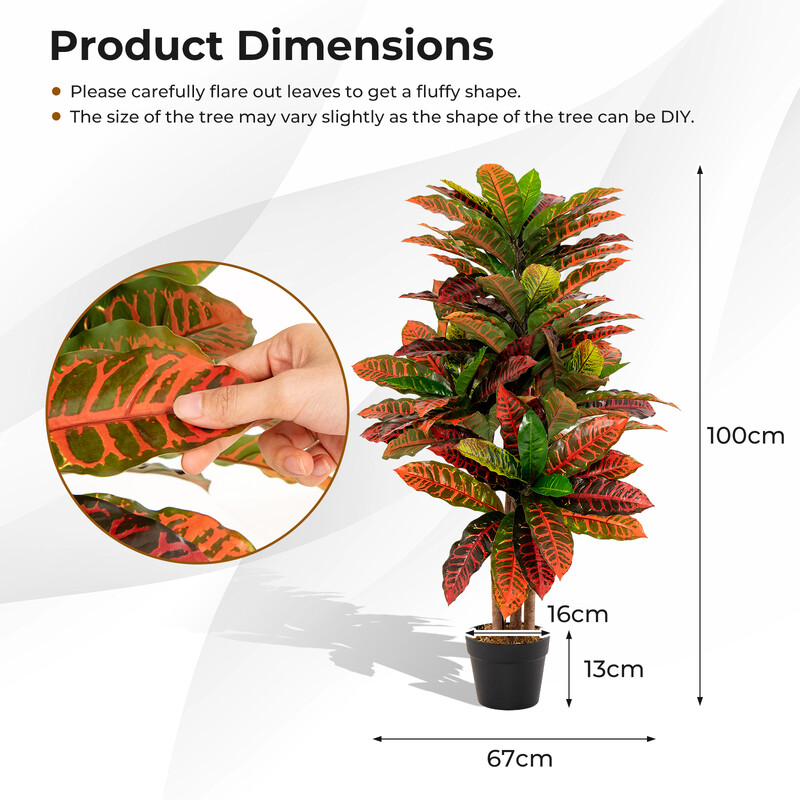 Kunstig crotonplante 100 cm gummi og plast farverige blade tropisk