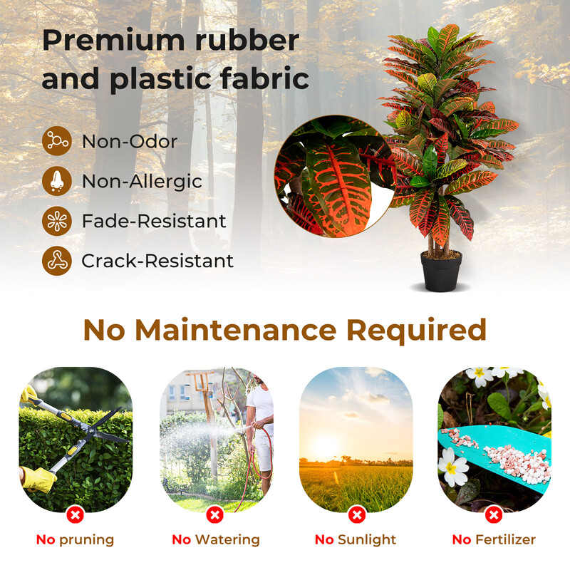 Kunstig crotonplante 100 cm gummi og plast farverige blade tropisk