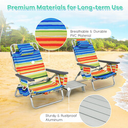 Udendørsmøbel sæt 2 justerbare strandstole og vandtæt PVC aluminium campingbord
