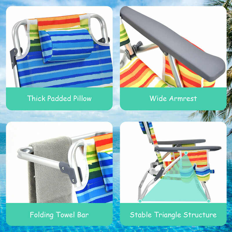 Udendørsmøbel sæt 2 justerbare strandstole og vandtæt PVC aluminium campingbord