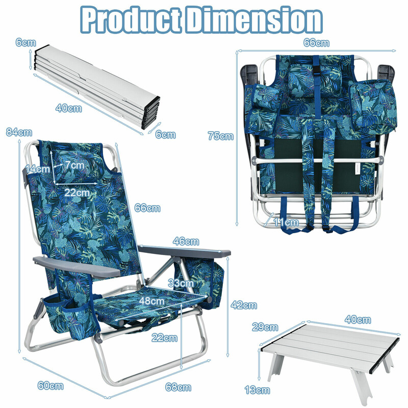 Strandstol og campingbord sæt justerbare PVC-stole aluminiumsbord blå