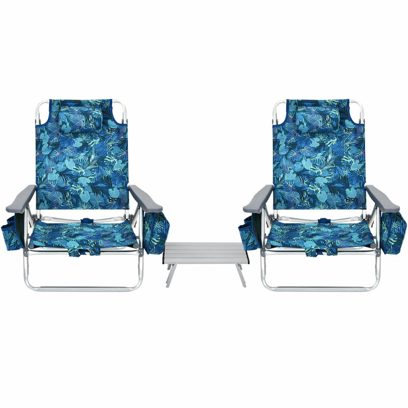 Strandstol og campingbord sæt justerbare PVC-stole aluminiumsbord blå