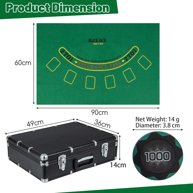 Pokersæt med 600 spillechips sort aluminiums taske automatisk kortblander for 4-10 spillere