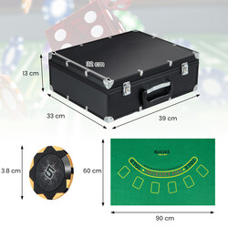 Pokerset med 300 chips sort aluminium taske automatisk kortblander