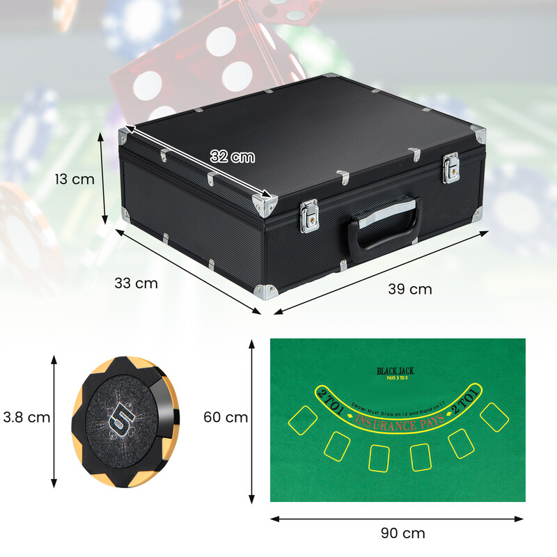 Pokerset med 300 chips sort aluminium taske automatisk kortblander