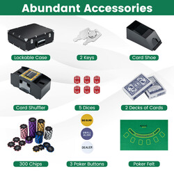 Pokerset med 300 chips sort aluminium taske automatisk kortblander