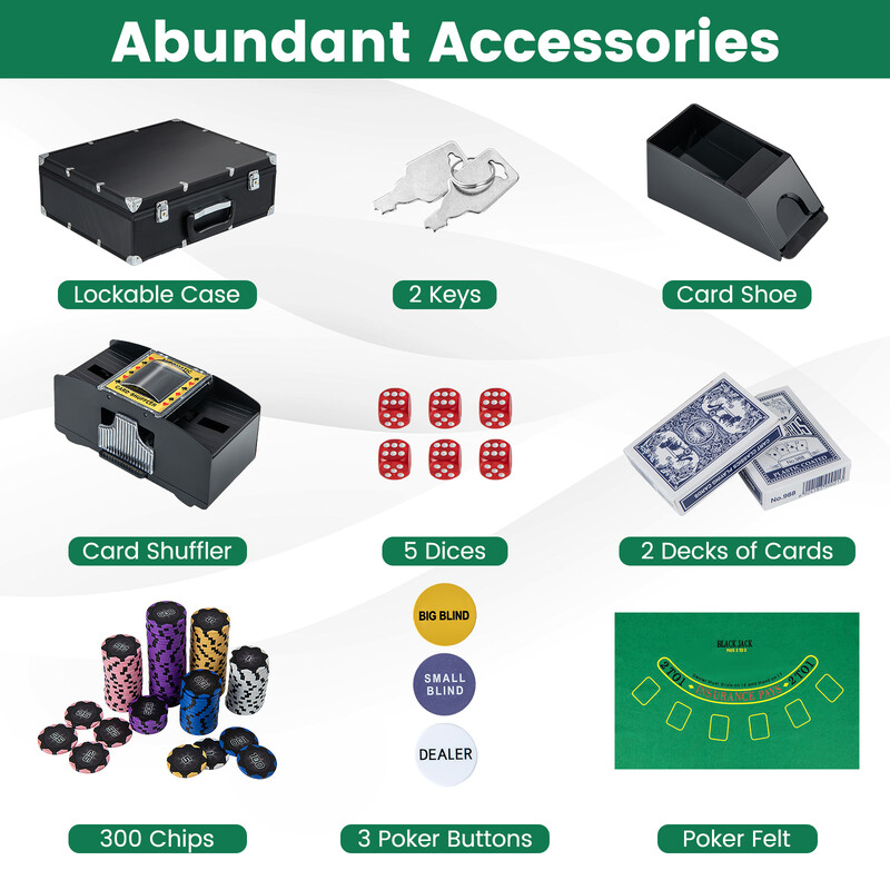 Pokerset med 300 chips sort aluminium taske automatisk kortblander