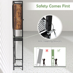 Badeværelsesskab rustik brun trækomposit metal 60x24x172 cm med justerbar hylde