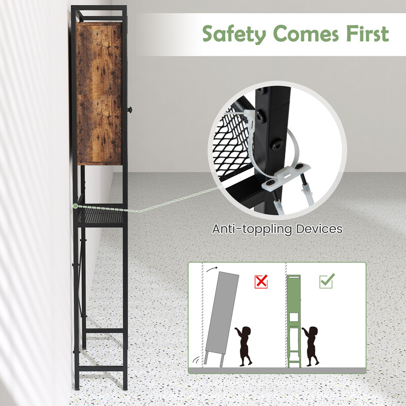 Badeværelsesskab rustik brun trækomposit metal 60x24x172 cm med justerbar hylde