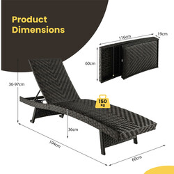 Liggestol brun PE-rotting med justerbar rygstøtte og metalramme 195x61 cm