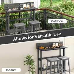 Grå udendørs barbord i HDPE med hylde og justerbare fødder 122x39x136 cm