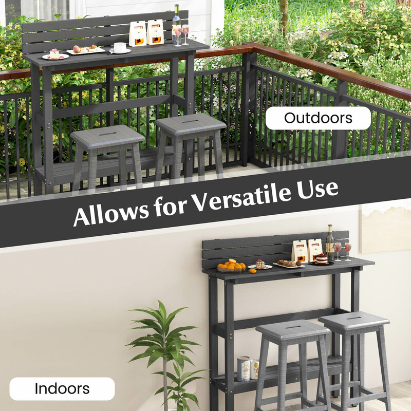 Grå udendørs barbord i HDPE med hylde og justerbare fødder 122x39x136 cm