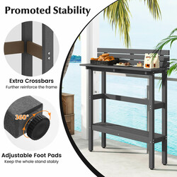 Grå udendørs barbord i HDPE med hylde og justerbare fødder 122x39x136 cm