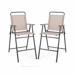 2 stk hopfældbare udendørs barstole med fodstøtte beige metalramme 63cm