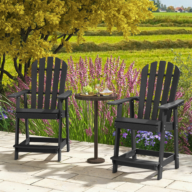 Barstol sort HDPE vejrbestandig til udendørs brug med armlæn og fodstøtte