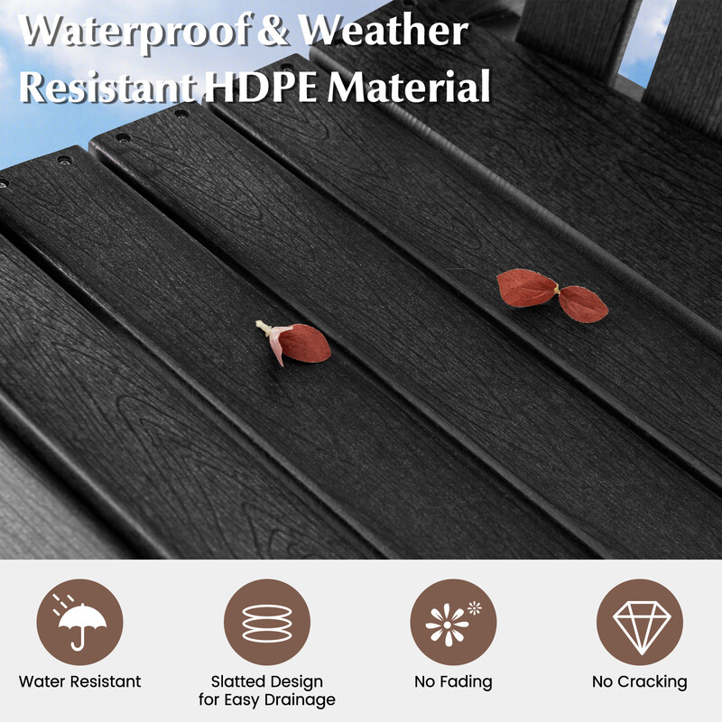 Barstol sort HDPE vejrbestandig til udendørs brug med armlæn og fodstøtte