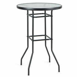 Rundt bistrobord sort metalramme hærdet glas 68x68x97 cm udendørs