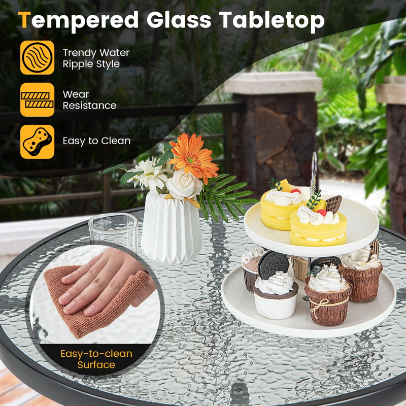 Rundt bistrobord sort metalramme hærdet glas 68x68x97 cm udendørs