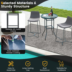 Rundt bistrobord sort metalramme hærdet glas 68x68x97 cm udendørs