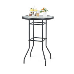 Rundt bistrobord sort metalramme hærdet glas 68x68x97 cm udendørs