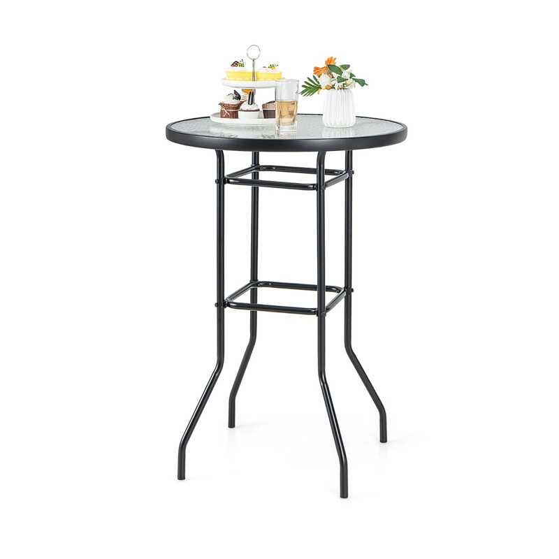 Rundt bistrobord sort metalramme hærdet glas 68x68x97 cm udendørs