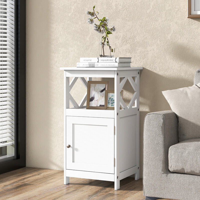 Badrumsgulvskab hvid MDF 40x40x74 cm med åben hylde og anti‑tipp