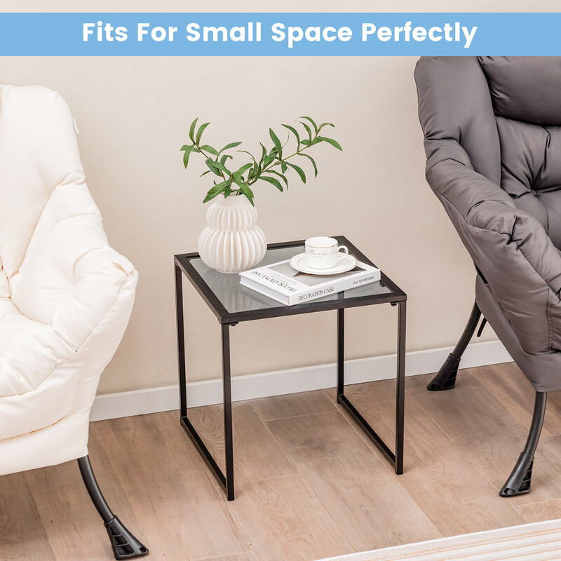 Sidobord med hærdet glas og metalram 43x43x45cm sort