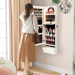 Vægmonteret smykkeskab hvid 120x37x11 cm med spejl LED-belysning låsbar