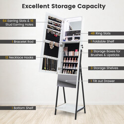 Smykkeskab hvid låsbar med spejl og LED-belysning 41x35x166 cm