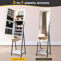 Smykkeskab hvid låsbar med spejl og LED-belysning 41x35x166 cm