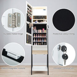 Smykkeskab hvid låsbar med spejl og LED-belysning 41x35x166 cm