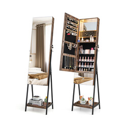 Smykkeskab brun med spejl LED-belysning lås 41x35x166 cm