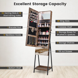 Smykkeskab brun med spejl LED-belysning lås 41x35x166 cm