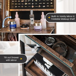 Smykkeskab brun med spejl LED-belysning lås 41x35x166 cm